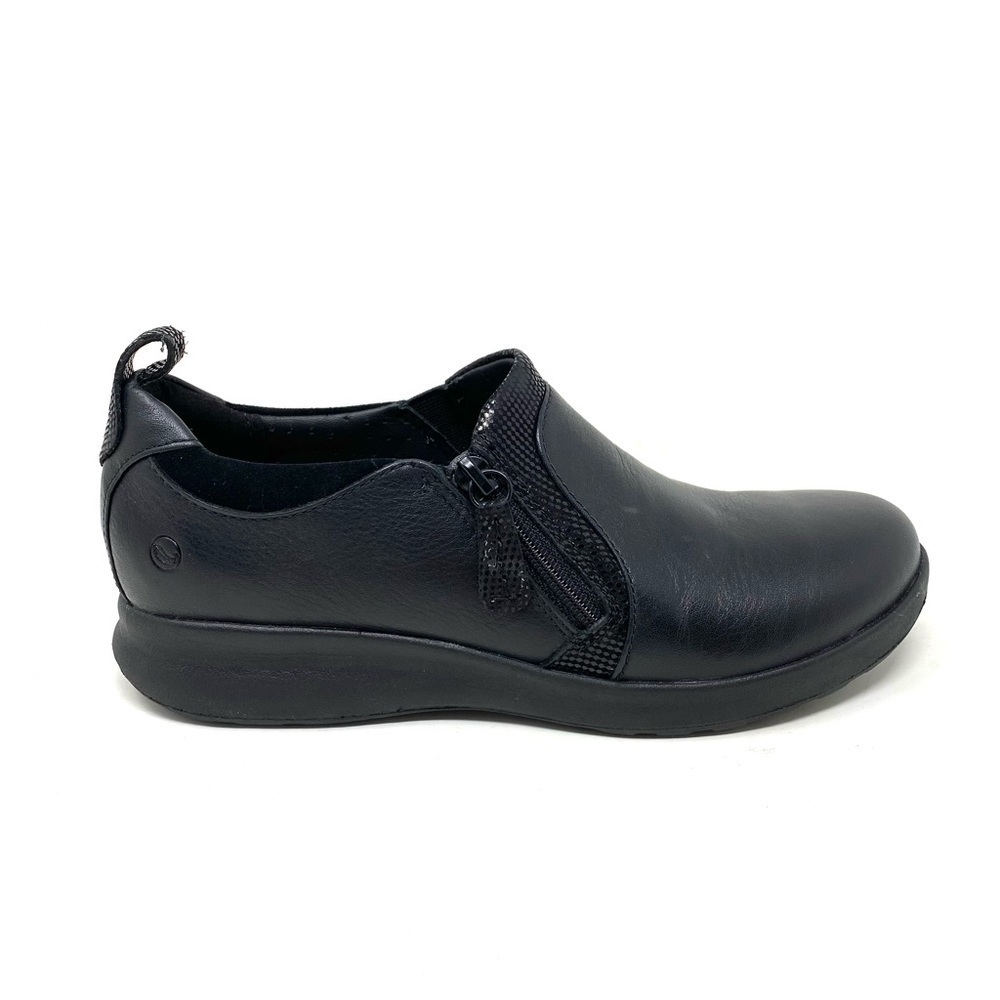 Clarks Un Adorn Zip Black Leather Combo NARROW